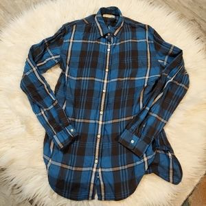 Denim & Supply Ralph Lauren Shirt Medium Blue RL Boyfriend Plaid Button Down